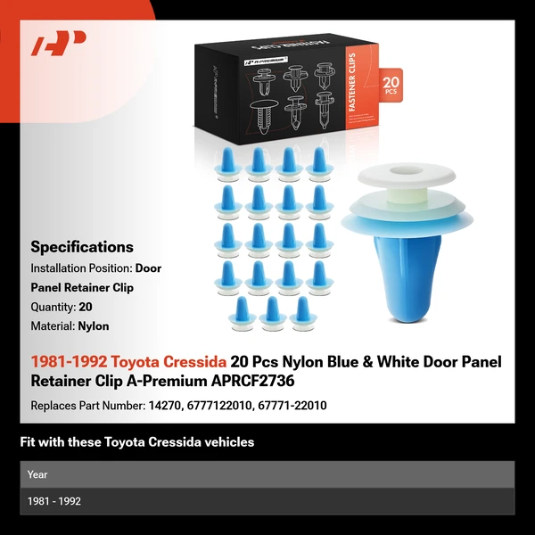 1981-1992 Toyota Cressida 20 Pcs Nylon Blue & White Door Panel Retainer Clip A-Premium APRCF2736