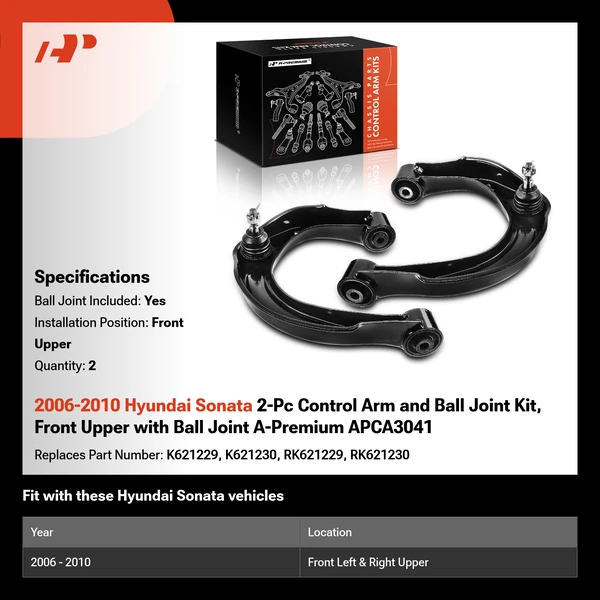 2006-2010 Hyundai Sonata 2-Pc Control Arm and Ball Joint Kit, Front Upper with Ball Joint A-Premium APCA3041