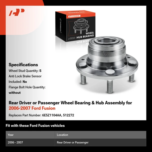 Rear Driver or Passenger Wheel Bearing & Hub Assembly for 2006-2007 Ford Fusion