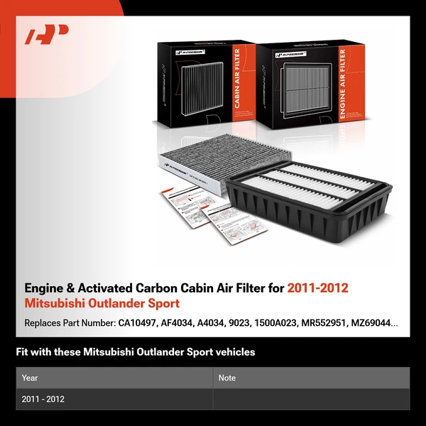 Engine & Activated Carbon Cabin Air Filter for 2011-2012 Mitsubishi Outlander Sport