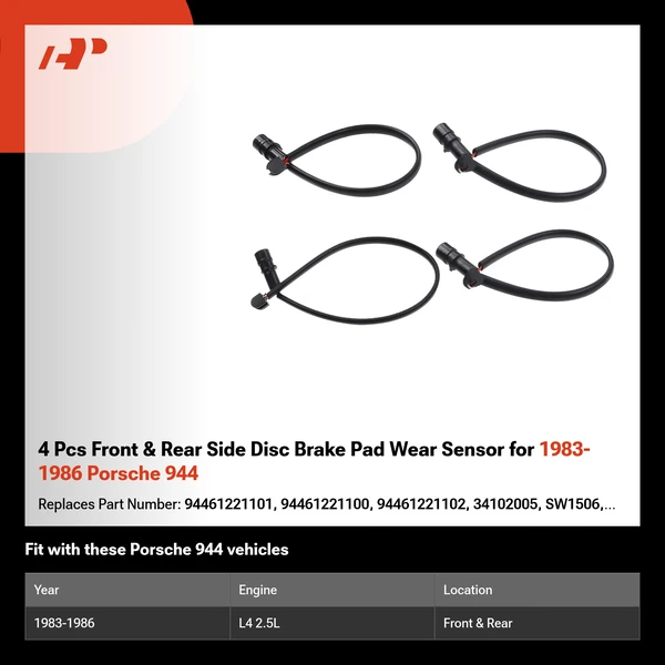 4 Pcs Front & Rear Side Disc Brake Pad Wear Sensor for 1983-1986 Porsche 944