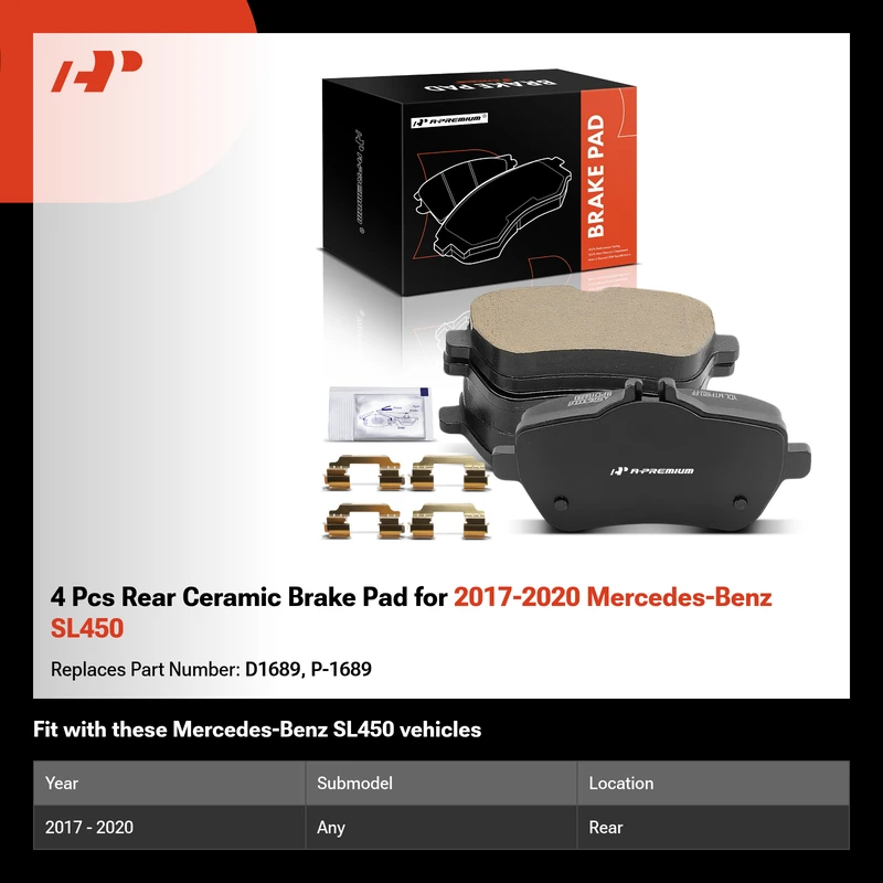 4 Pcs Rear Ceramic Brake Pad for 2017-2020 Mercedes-Benz SL450
