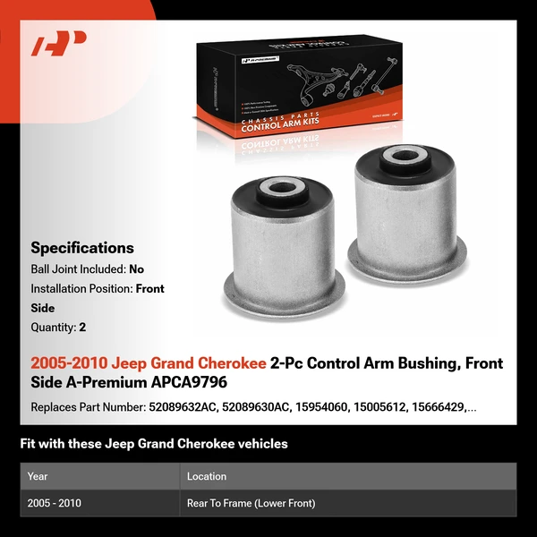 2005-2010 Jeep Grand Cherokee 2-Pc Control Arm Bushing, Front Side A-Premium APCA9796