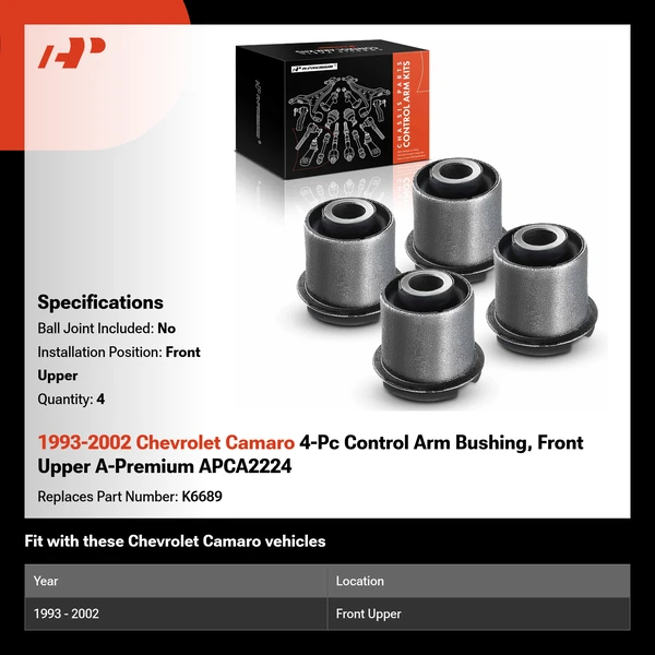 1993-2002 Chevrolet Camaro 4-Pc Control Arm Bushing, Front Upper A-Premium APCA2224