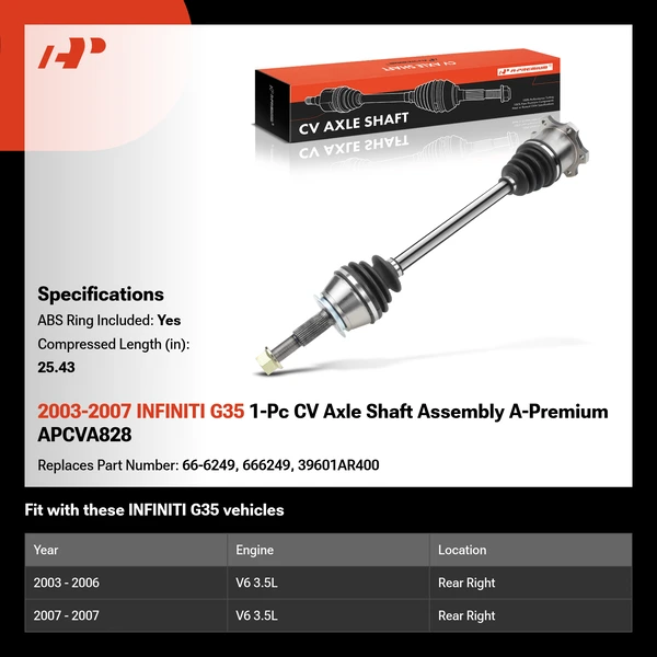 2003-2007 INFINITI G35 1-Pc CV Axle Shaft Assembly A-Premium APCVA828
