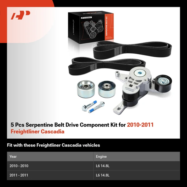 5 Pcs Serpentine Belt Drive Component Kit for 2010-2011 Freightliner Cascadia