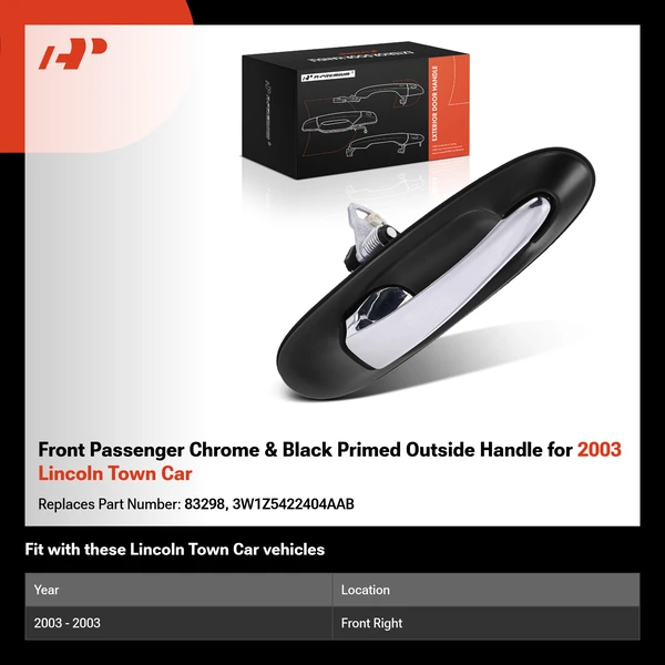 Front Passenger Chrome & Black Primed Outside Handle for 2003 Lincoln Town Car