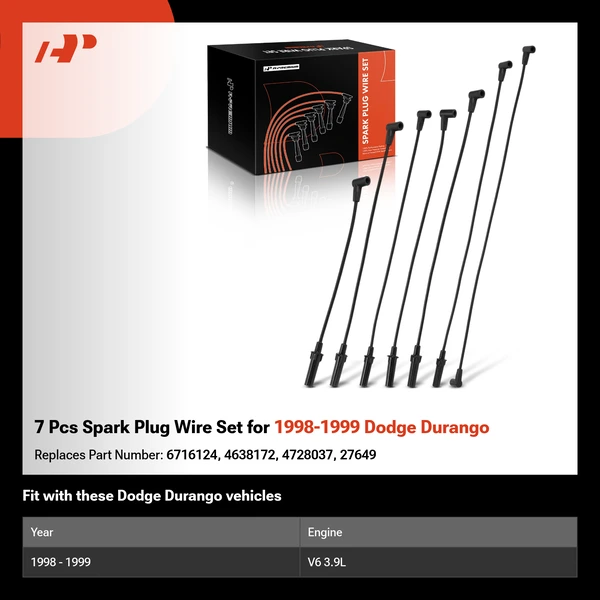 7 Pcs Spark Plug Wire Set for 1998-1999 Dodge Durango