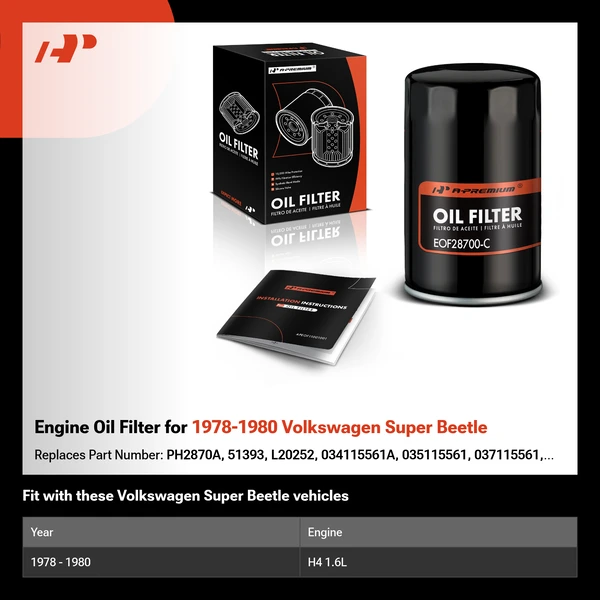 Engine Oil Filter for 1978-1980 Volkswagen Super Beetle
