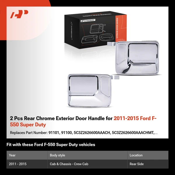 2 Pcs Rear Chrome Exterior Door Handle for 2011-2015 Ford F-550 Super Duty