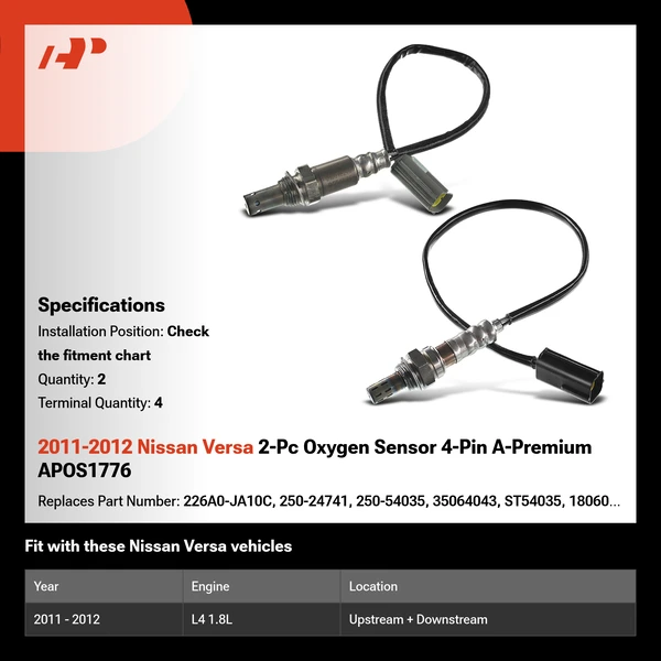 2011-2012 Nissan Versa 2-Pc Oxygen Sensor 4-Pin A-Premium APOS1776