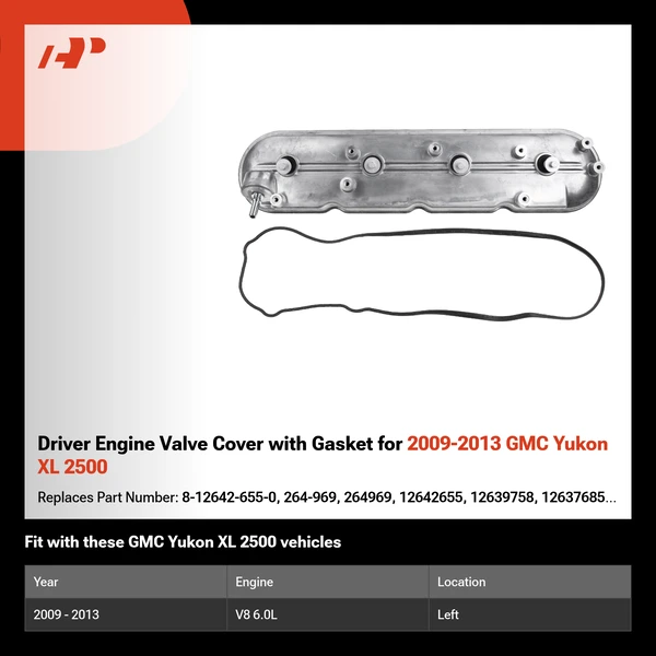 Driver Engine Valve Cover with Gasket for 2009-2013 GMC Yukon XL 2500
