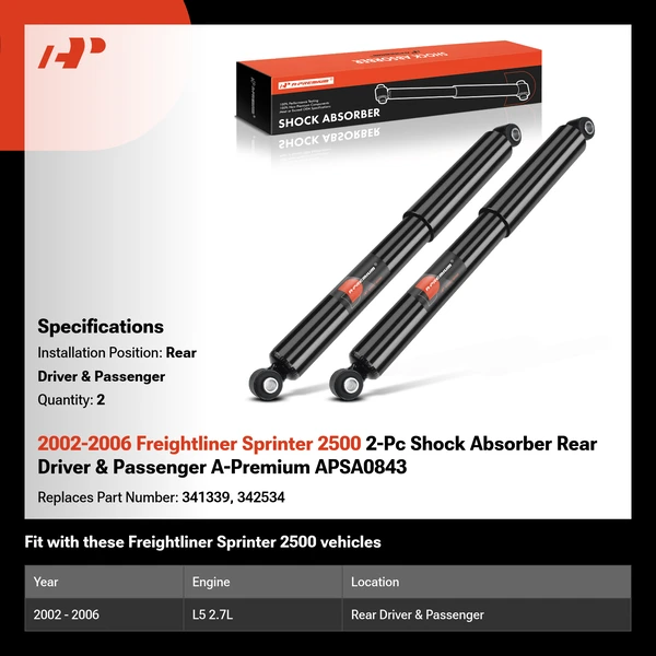2002-2006 Freightliner Sprinter 2500 2-Pc Shock Absorber Rear Driver & Passenger A-Premium APSA0843