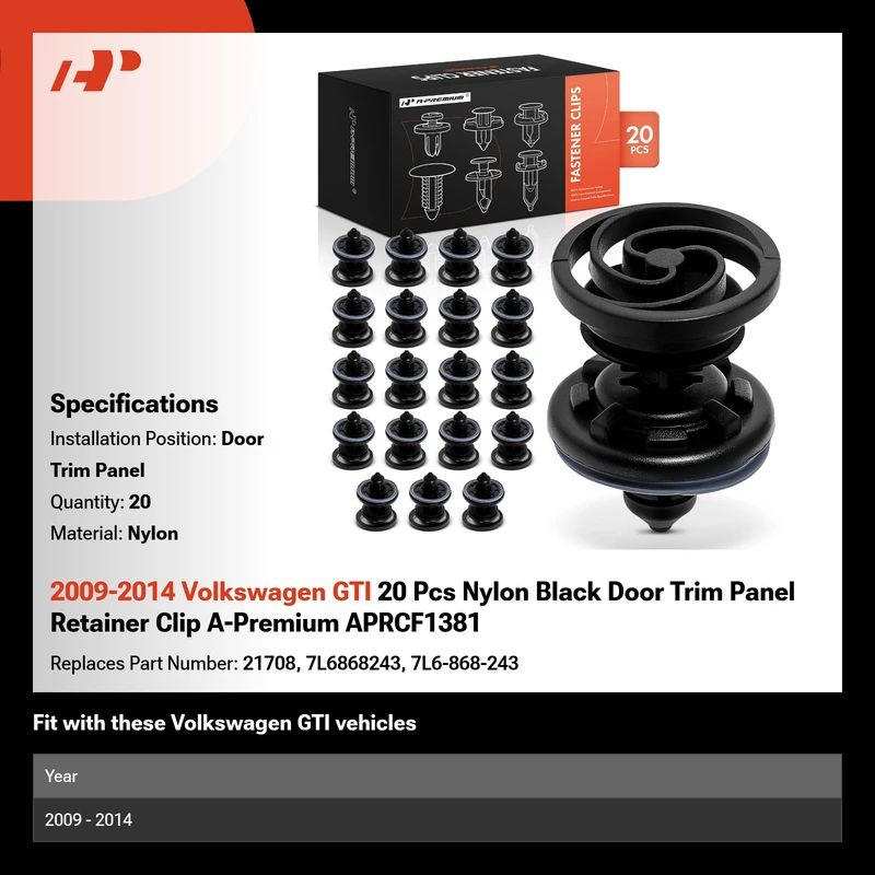 2009-2014 Volkswagen GTI 20 Pcs Nylon Black Door Trim Panel Retainer Clip A-Premium APRCF1381