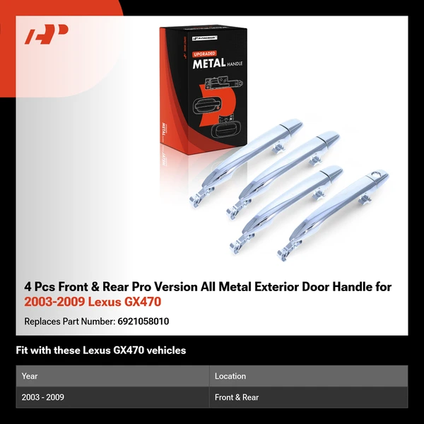 4 Pcs Front & Rear Pro Version All Metal Exterior Door Handle for 2003-2009 Lexus GX470