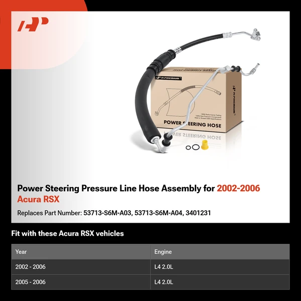 Power Steering Pressure Line Hose Assembly for 2002-2006 Acura RSX