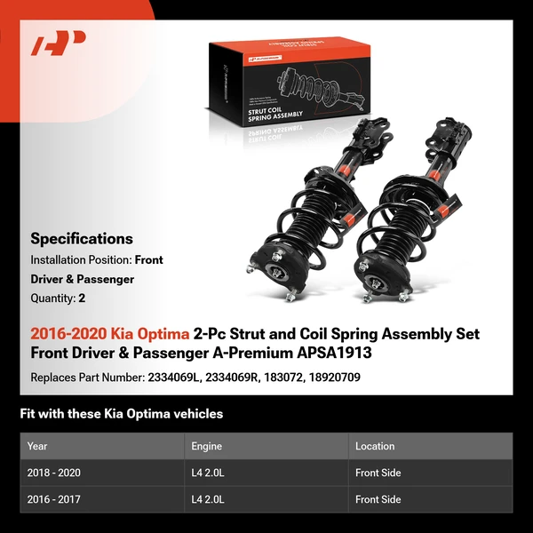 2016-2020 Kia Optima 2-Pc Strut and Coil Spring Assembly Set Front Driver & Passenger A-Premium APSA1913