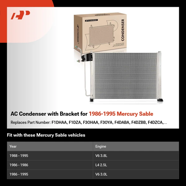 AC Condenser with Bracket for 1986-1995 Mercury Sable