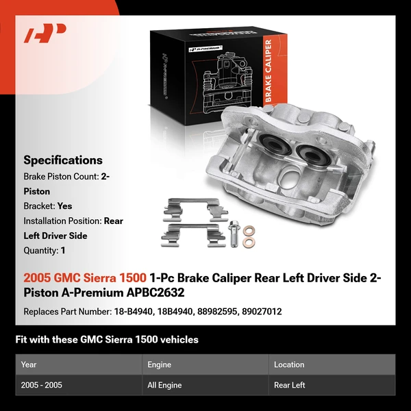 2005 GMC Sierra 1500 1-Pc Brake Caliper Rear Left Driver Side 2-Piston A-Premium APBC2632