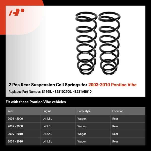2 Pcs Rear Suspension Coil Springs for 2003-2010 Pontiac Vibe