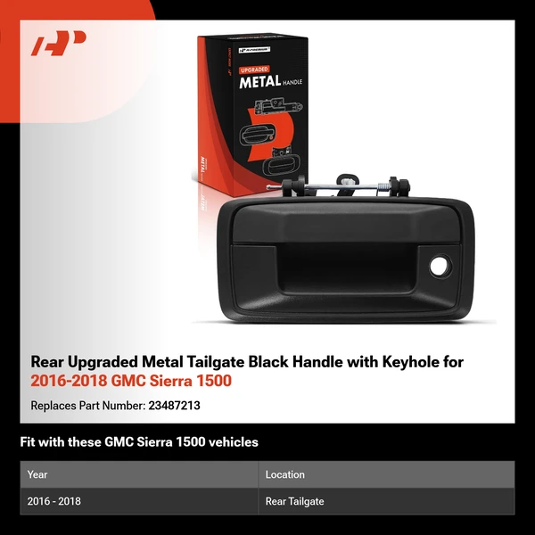 Rear Upgraded Metal Tailgate Black Handle with Keyhole for 2016-2018 GMC Sierra 1500