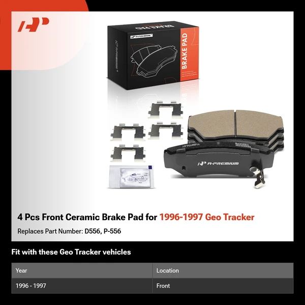 4 Pcs Front Ceramic Brake Pad for 1996-1997 Geo Tracker