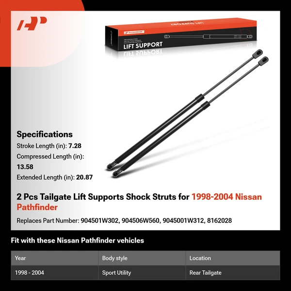2 Pcs Tailgate Lift Supports Shock Struts for 1998-2004 Nissan Pathfinder