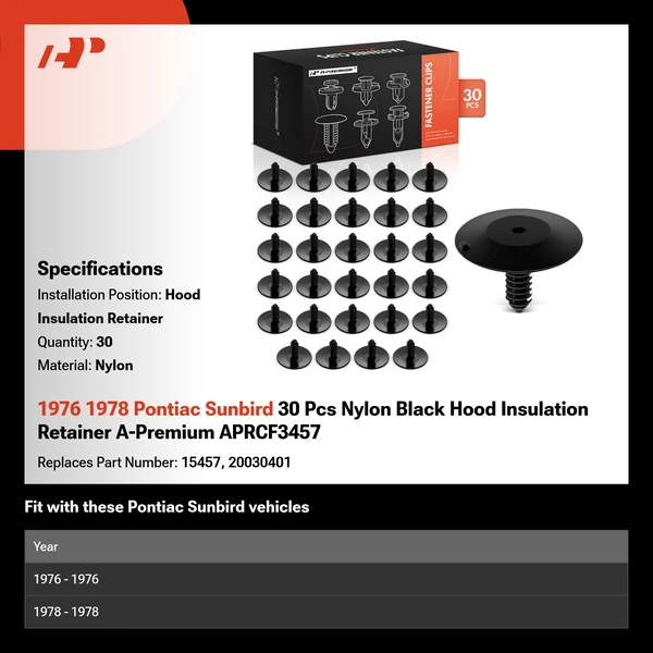 1976 1978 Pontiac Sunbird 30 Pcs Nylon Black Hood Insulation Retainer A-Premium APRCF3457