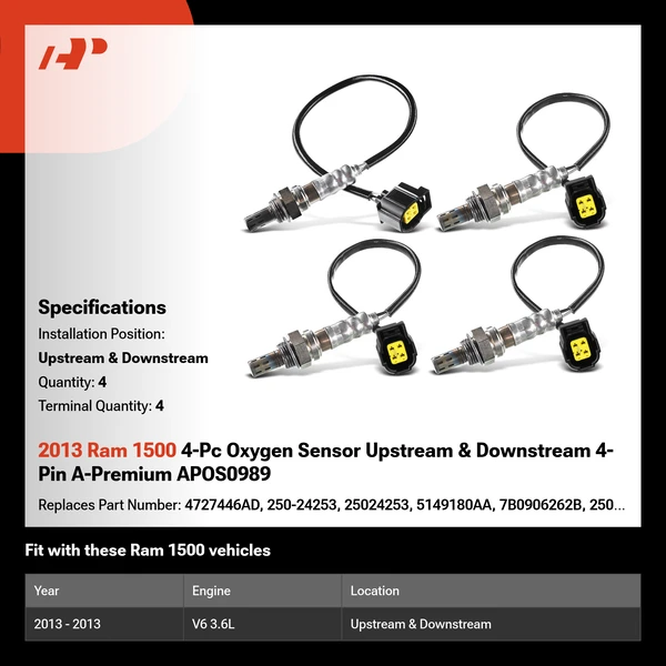 2013 Ram 1500 4-Pc Oxygen Sensor Upstream & Downstream 4-Pin A-Premium APOS0989