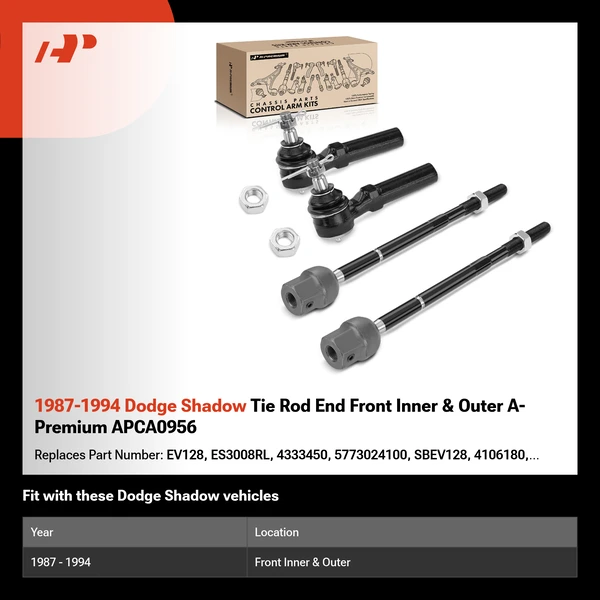 1987-1994 Dodge Shadow Tie Rod End Front Inner & Outer A-Premium APCA0956