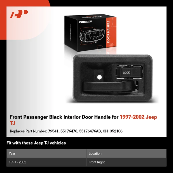 Front Passenger Black Interior Door Handle for 1997-2002 Jeep TJ