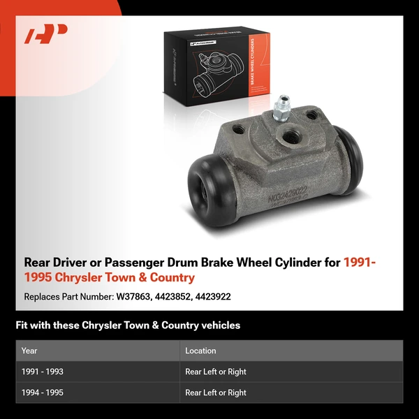 Rear Driver or Passenger Drum Brake Wheel Cylinder for 1991-1995 Chrysler Town & Country