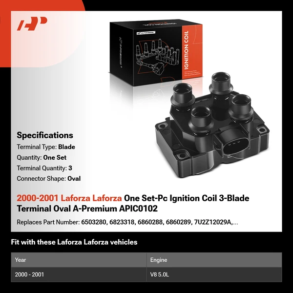2000-2001 Laforza Laforza One Set-Pc Ignition Coil 3-Blade Terminal Oval A-Premium APIC0102