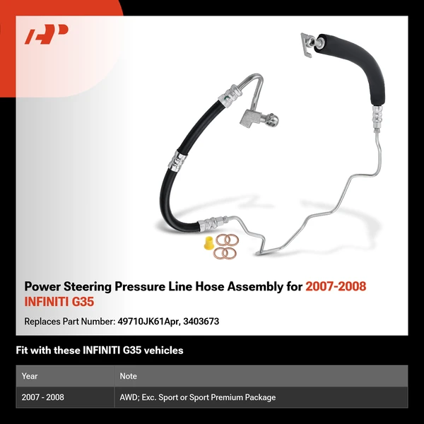 Power Steering Pressure Line Hose Assembly for 2007-2008 INFINITI G35