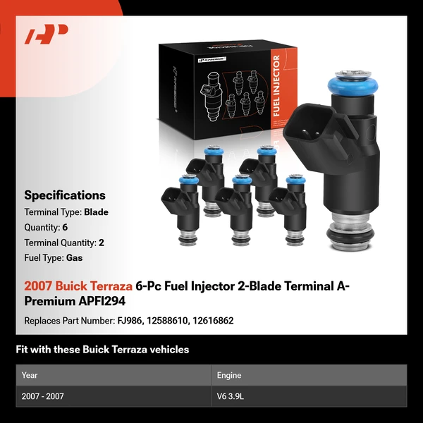 2007 Buick Terraza 6-Pc Fuel Injector 2-Blade Terminal A-Premium APFI294