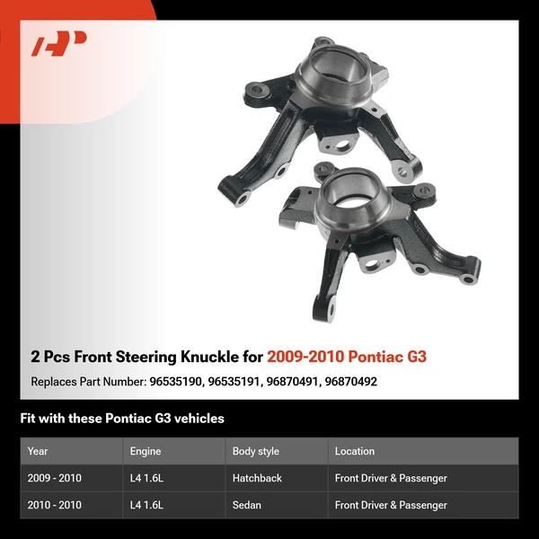 2 Pcs Front Steering Knuckle for 2009-2010 Pontiac G3