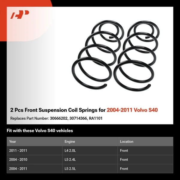 2 Pcs Front Suspension Coil Springs for 2004-2011 Volvo S40