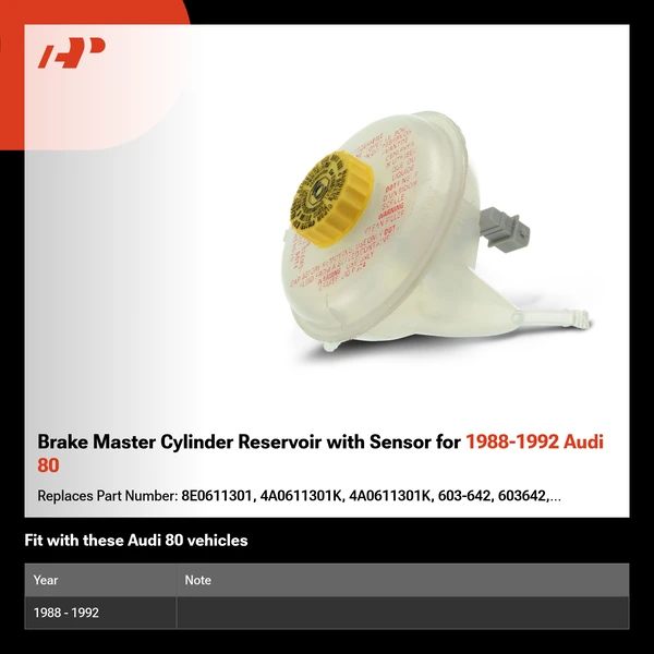 Brake Master Cylinder Reservoir with Sensor for 1988-1992 Audi 80