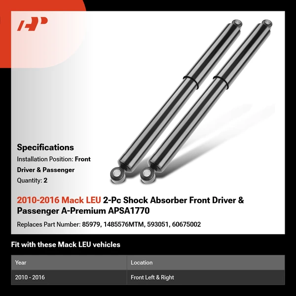 2010-2016 Mack LEU 2-Pc Shock Absorber Front Driver & Passenger A-Premium APSA1770