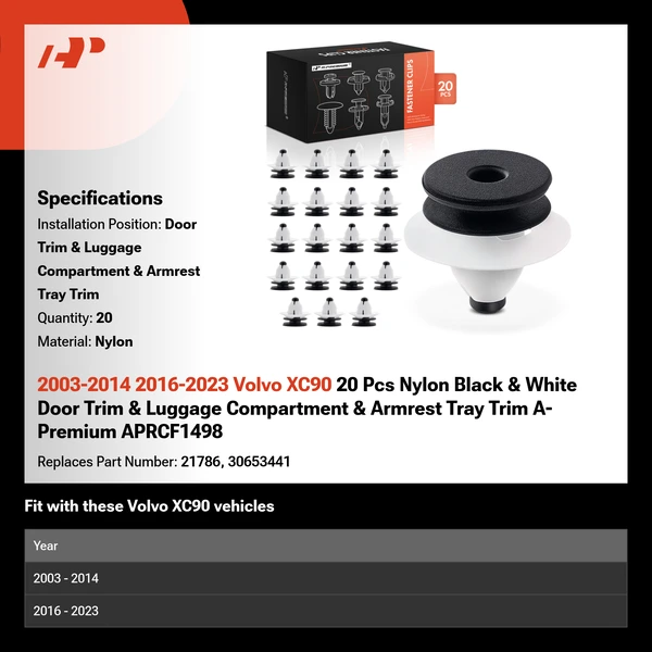 2003-2014 2016-2023 Volvo XC90 20 Pcs Nylon Black & White Door Trim & Luggage Compartment & Armrest Tray Trim A-Premium APRCF1498
