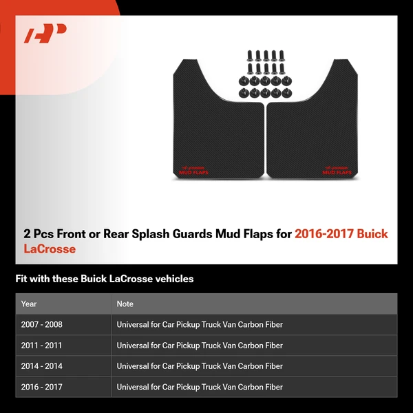 2 Pcs Front or Rear Splash Guards Mud Flaps for 2016-2017 Buick LaCrosse