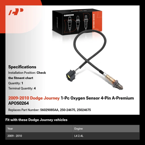 2009-2010 Dodge Journey 1-Pc Oxygen Sensor 4-Pin A-Premium APOS0264