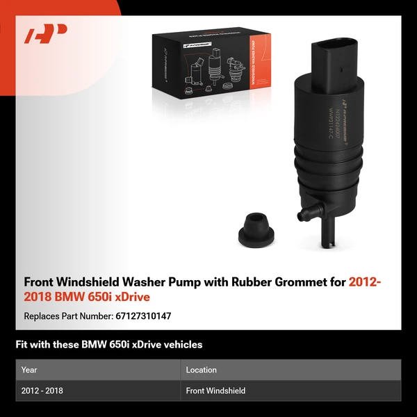 Front Windshield Washer Pump with Rubber Grommet for 2012-2018 BMW 650i xDrive