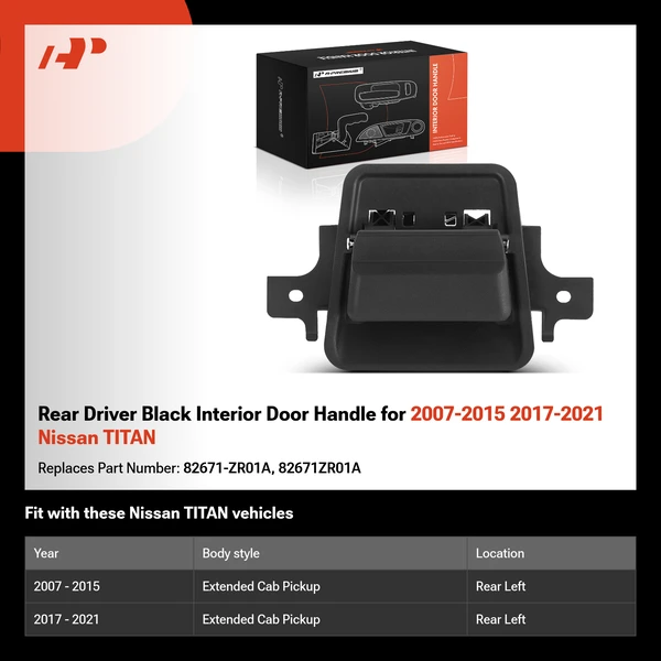 Rear Driver Black Interior Door Handle for 2007-2015 2017-2021 Nissan TITAN