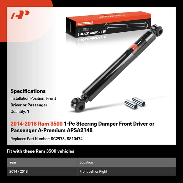 2014-2018 Ram 3500 1-Pc Steering Damper Front Driver or Passenger A-Premium APSA2148