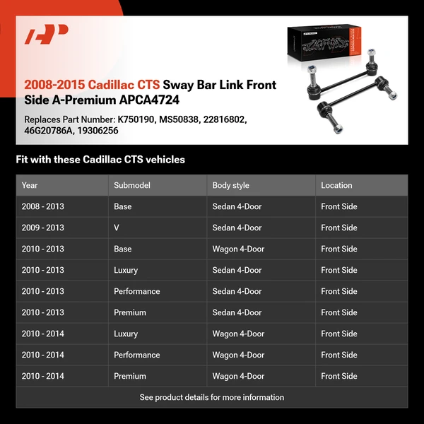 2008-2015 Cadillac CTS Sway Bar Link Front Side A-Premium APCA4724