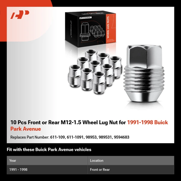 10 Pcs Front or Rear M12-1.5 Wheel Lug Nut for 1991-1998 Buick Park Avenue