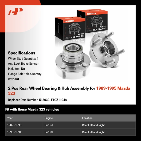2 Pcs Rear Wheel Bearing & Hub Assembly for 1989-1995 Mazda 323