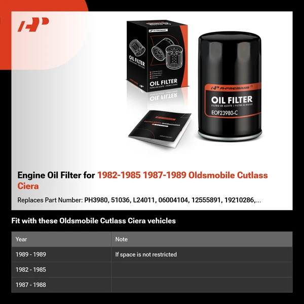 Engine Oil Filter for 1982-1985 1987-1989 Oldsmobile Cutlass Ciera