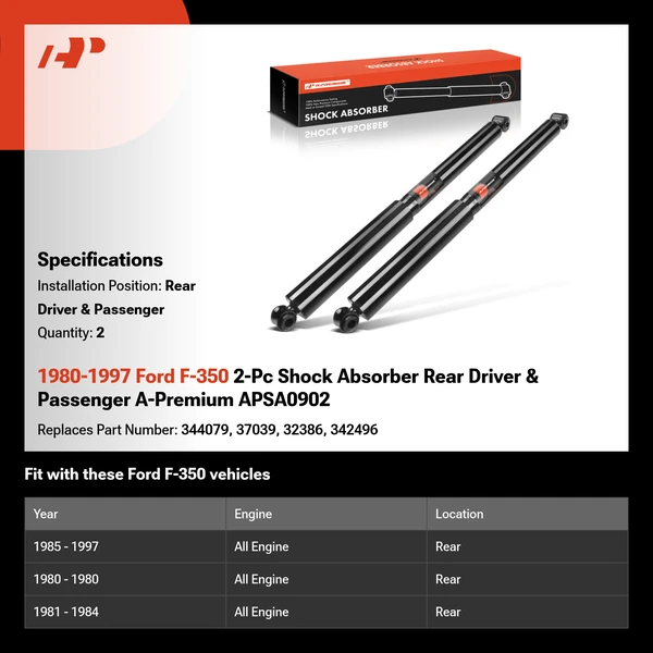 1980-1997 Ford F-350 2-Pc Shock Absorber Rear Driver & Passenger A-Premium APSA0902